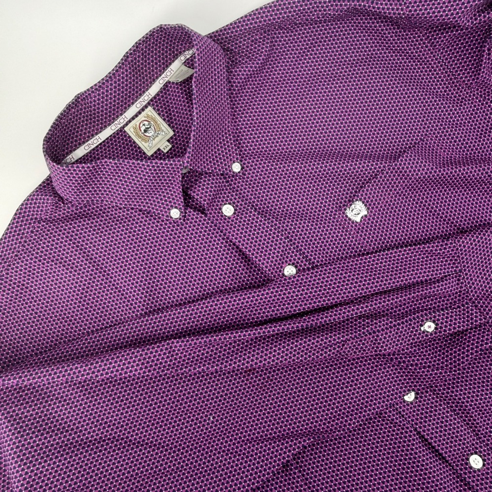 Cinch Mens XXL Purple Geometric Print Cotton Western Long Sleeve Button Down